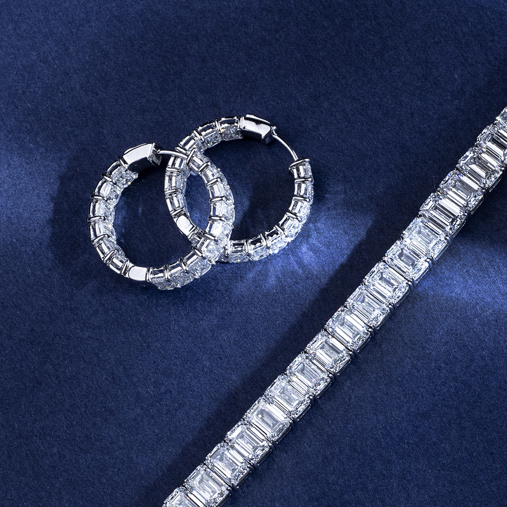 MissDiamond Octagon Shape Lab Grown Diamond D VVS2 18K White Gold Huggies Earrings MSE-787