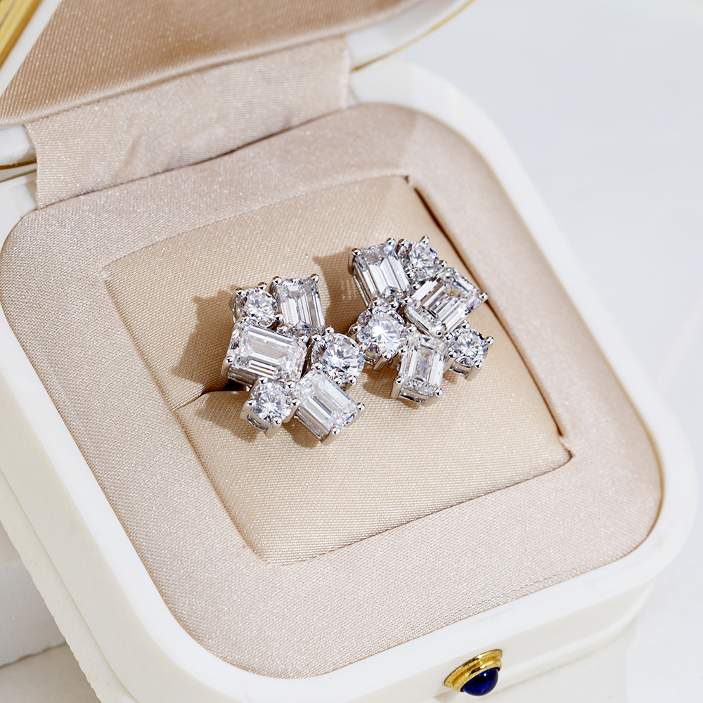 MissDiamond Emerald Cut Lab Grown Diamond E VS1 18K White Gold Studs Earrings MSE-834