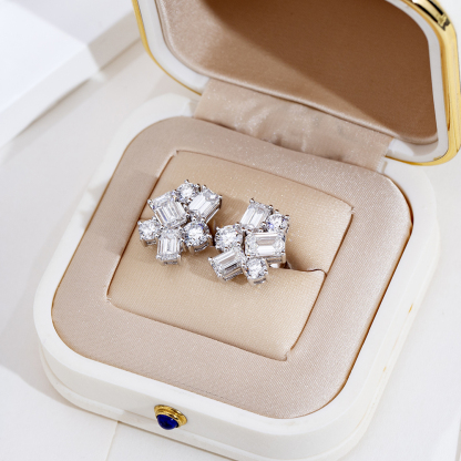 MissDiamond Emerald Cut Lab Grown Diamond E VS1 18K White Gold Studs Earrings MSE-834