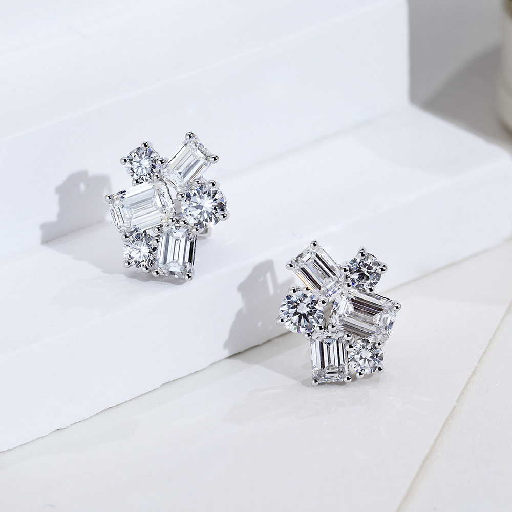 MissDiamond Emerald Cut Lab Grown Diamond E VS1 18K White Gold Studs Earrings MSE-834