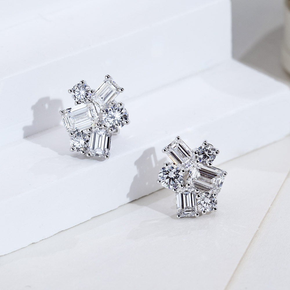 MissDiamond Emerald Cut Lab Grown Diamond E VS1 18K White Gold Studs Earrings MSE-834