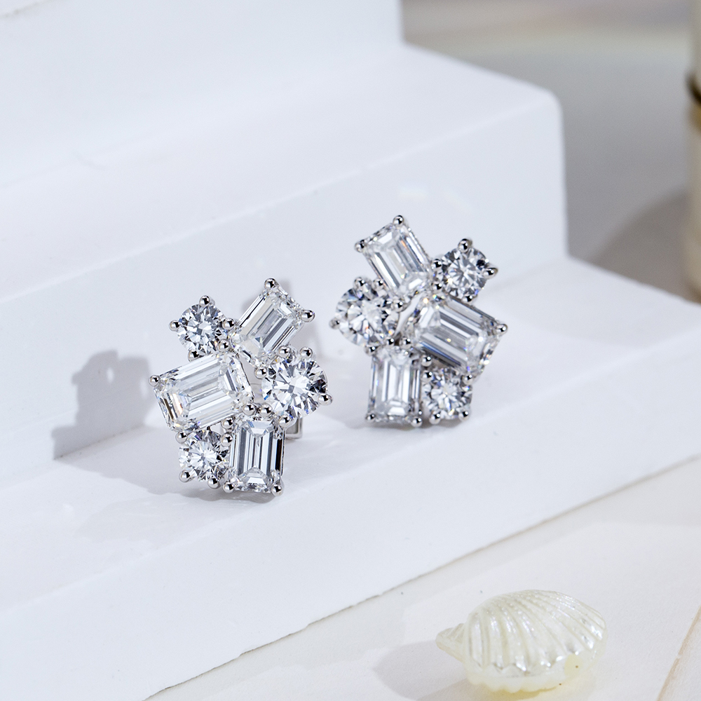 MissDiamond Emerald Cut Lab Grown Diamond E VS1 18K White Gold Studs Earrings MSE-834