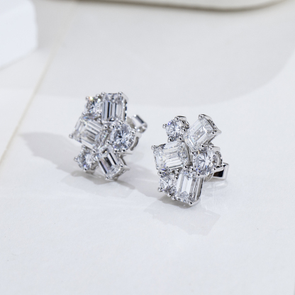 MissDiamond Emerald Cut Lab Grown Diamond E VS1 18K White Gold Studs Earrings MSE-834