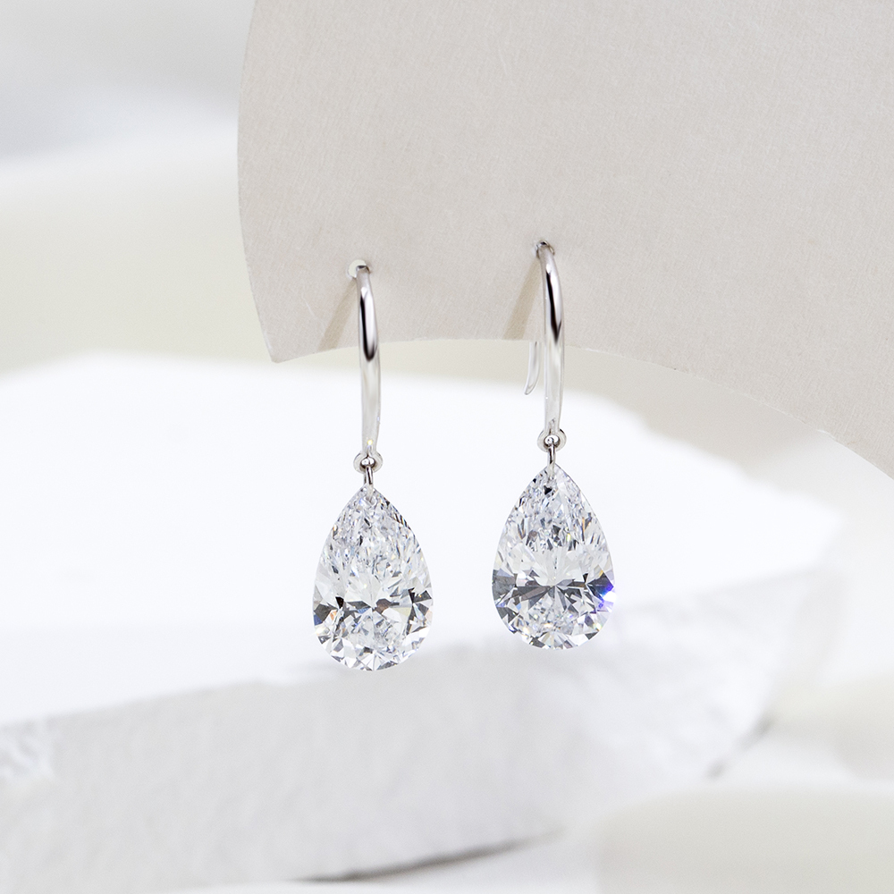 MissDiamond Pear Cut Lab Grown Diamond 1CT 9K White Gold Dangle Earrings MSN-840