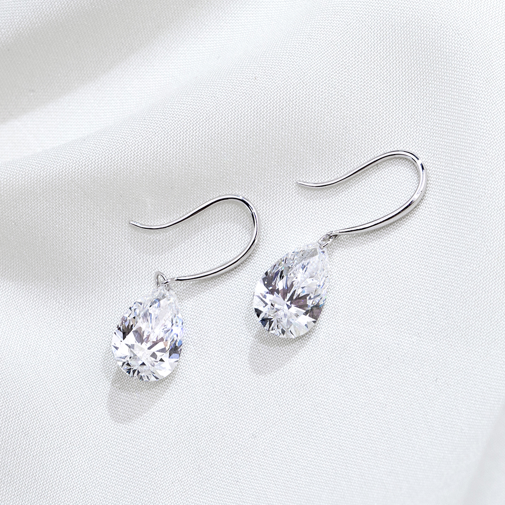 MissDiamond Pear Cut Lab Grown Diamond 1CT 9K White Gold Dangle Earrings MSN-840