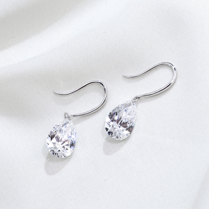 MissDiamond Pear Cut Lab Grown Diamond 1CT 9K White Gold Dangle Earrings MSN-840