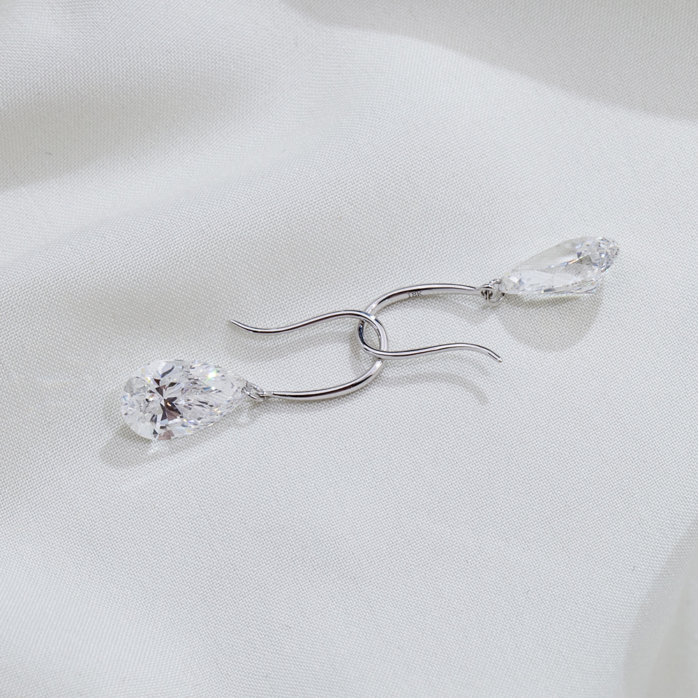MissDiamond Pear Cut Lab Grown Diamond 1CT 9K White Gold Dangle Earrings MSN-840