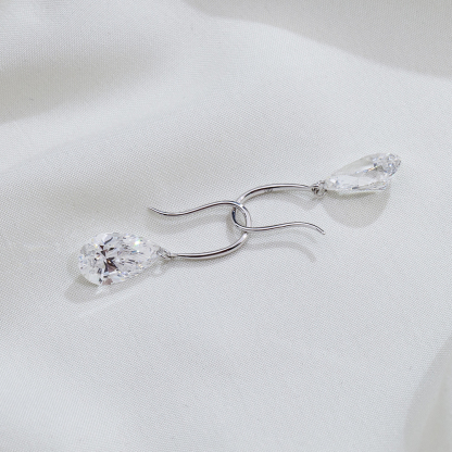 MissDiamond Pear Cut Lab Grown Diamond 1CT 9K White Gold Dangle Earrings MSN-840