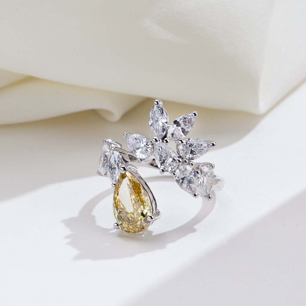 MissDiamond Pear Cut Lab Grown Diamond 2.05CT G VS1 18K Yellow Gold Cluster Ring MSR-1927