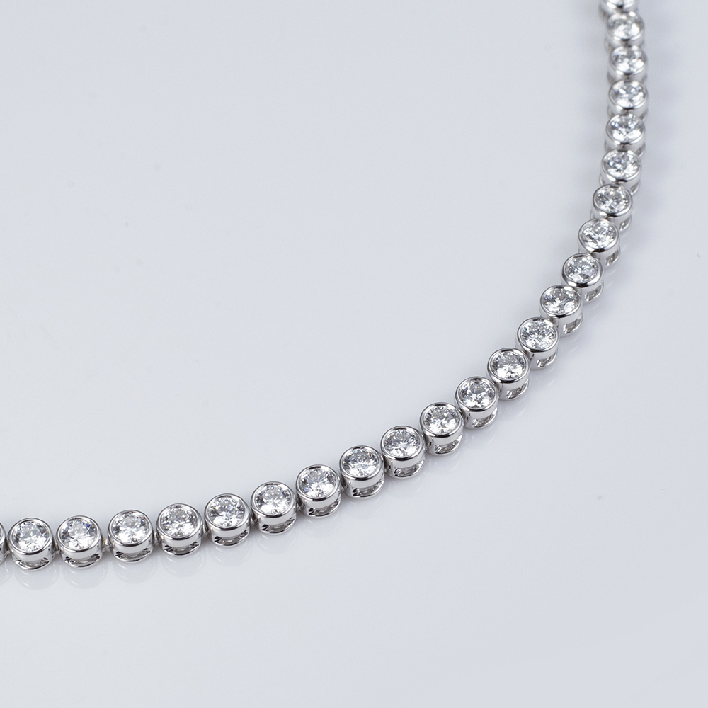 MissDiamond Round Shape Lab Grown Diamond E VVS1 18K White Gold 14 Inches Tennis Necklace MSN-856