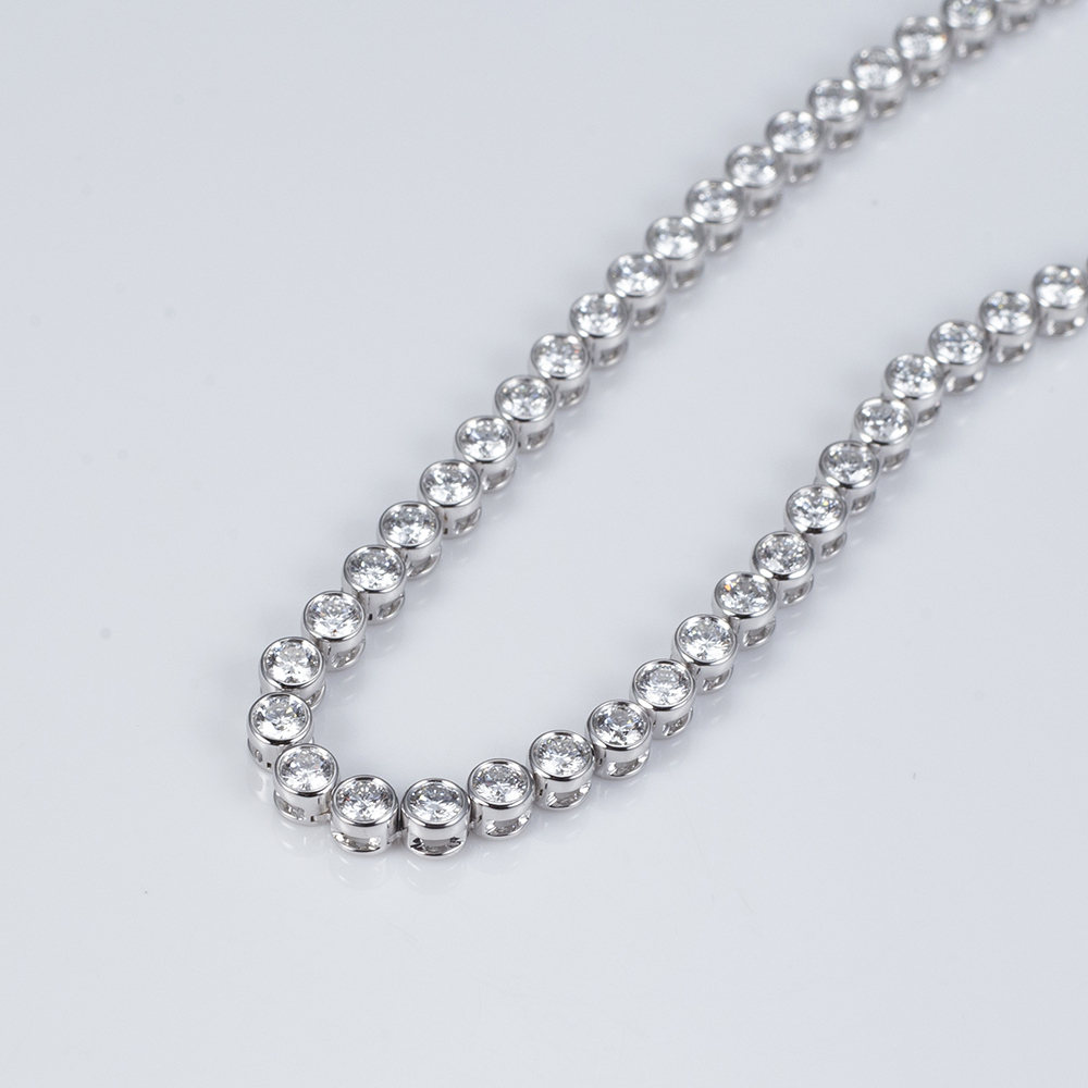 MissDiamond Round Shape Lab Grown Diamond E VVS1 18K White Gold 14 Inches Tennis Necklace MSN-856