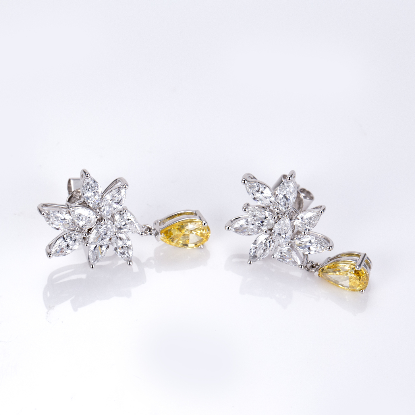 MissDiamond Pear Cut Lab Grown Diamond 18K White Gold Dangle Earrings MSE-800