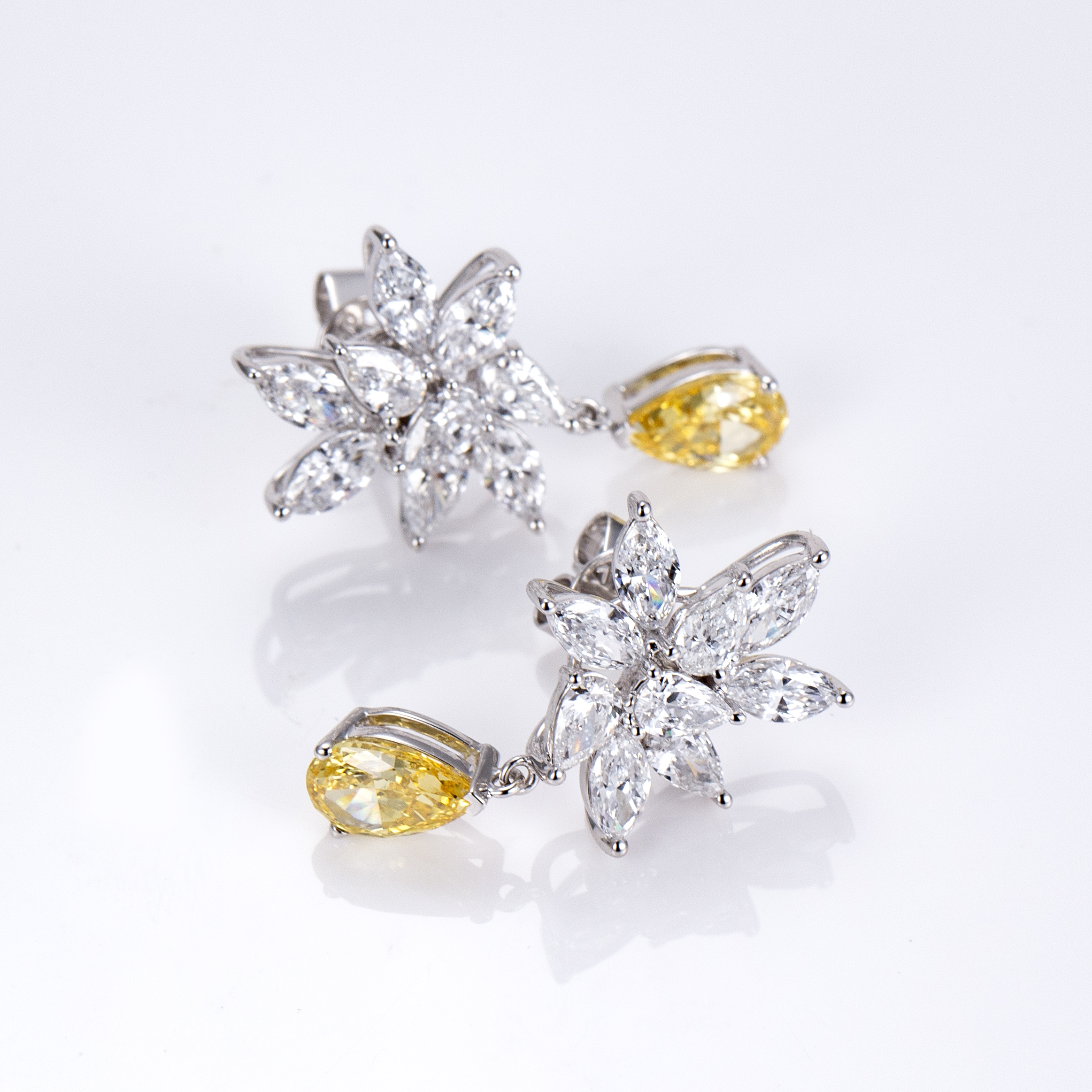 MissDiamond Pear Cut Lab Grown Diamond 18K White Gold Dangle Earrings MSE-800