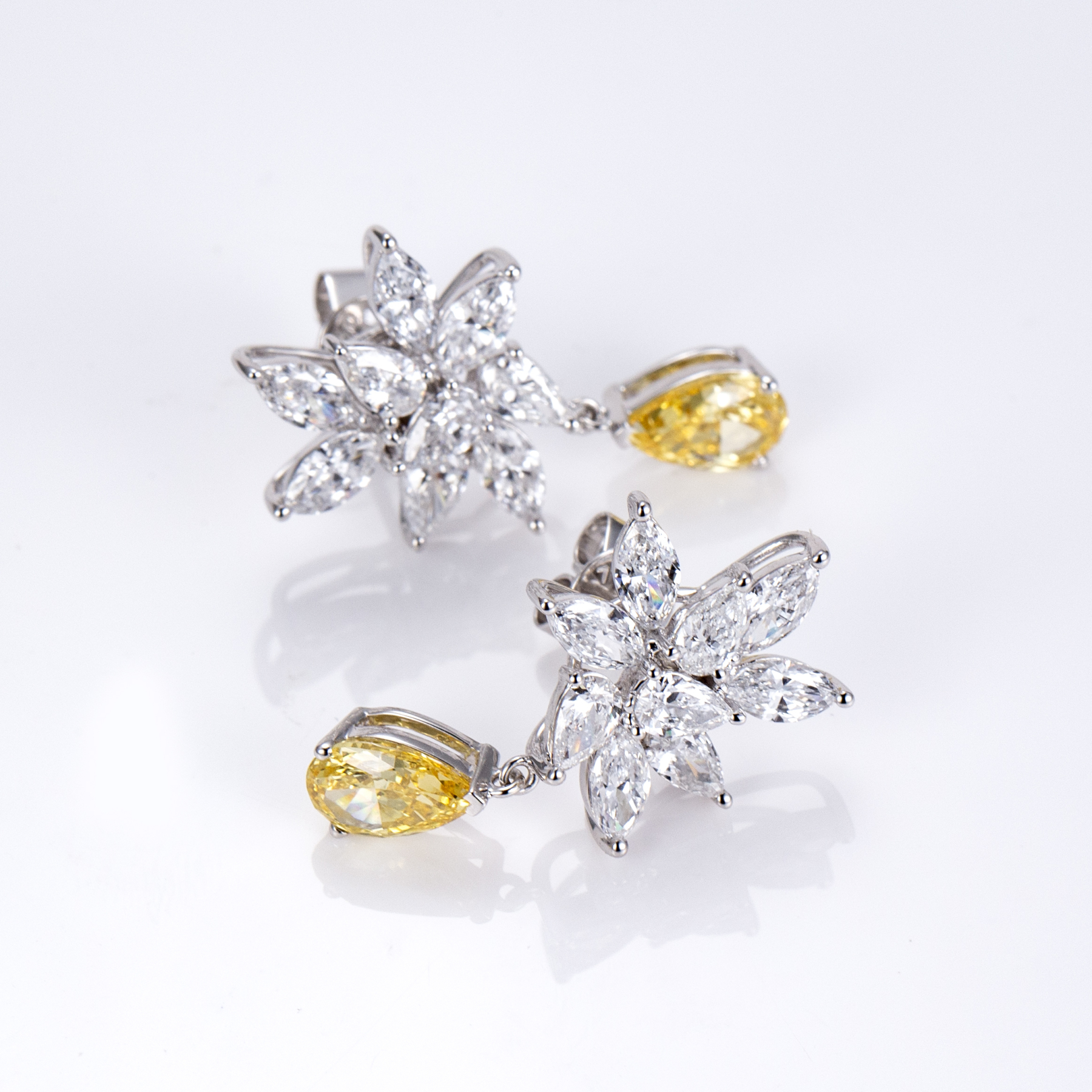 MissDiamond Pear Cut Lab Grown Diamond 18K White Gold Dangle Earrings MSE-800