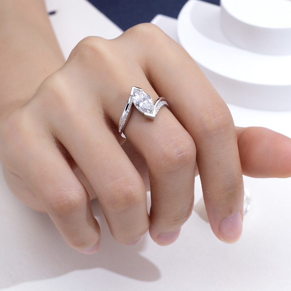 MissDiamond Marquise Cut Lab Grown Diamond 1.51CT 18K White Gold Solitaire Ring MSR-1942