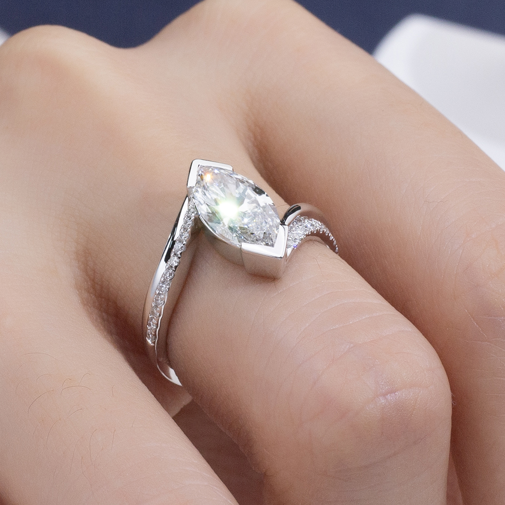 MissDiamond Marquise Cut Lab Grown Diamond 1.51CT 18K White Gold Solitaire Ring MSR-1942