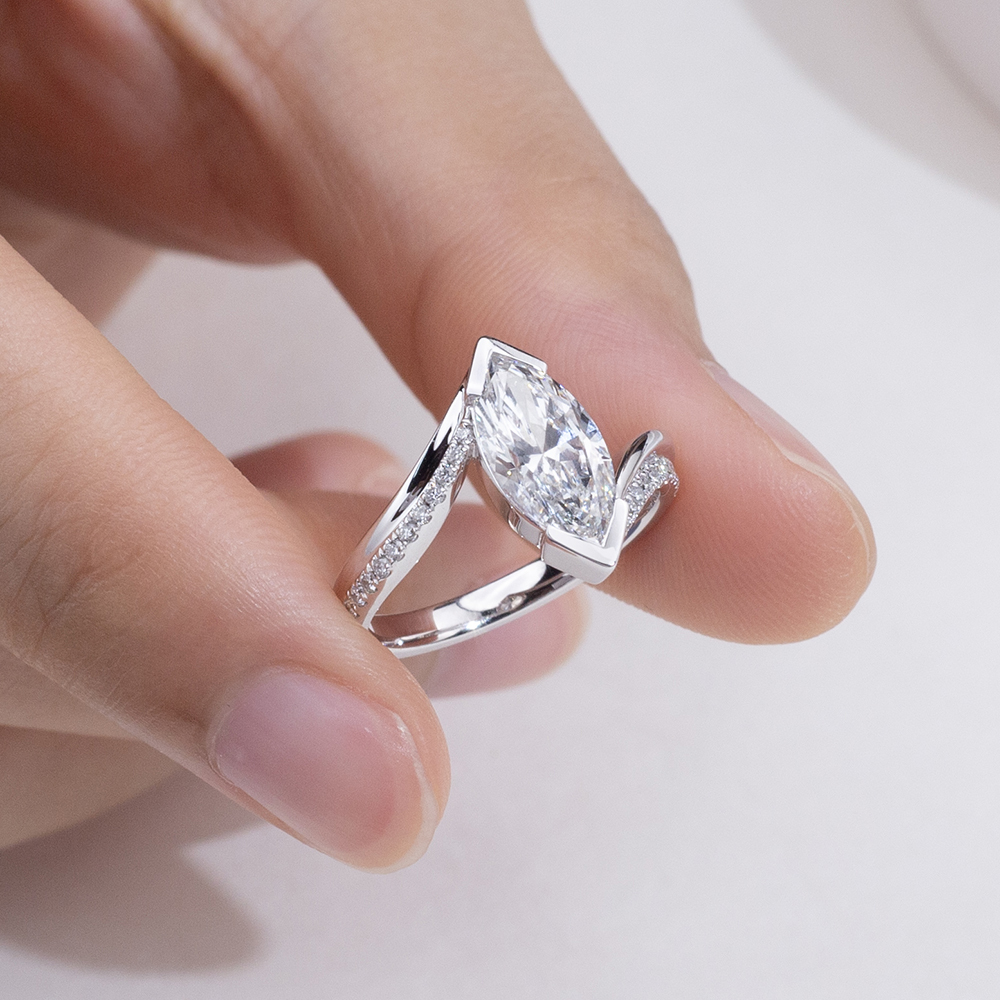 MissDiamond Marquise Cut Lab Grown Diamond 1.51CT 18K White Gold Solitaire Ring MSR-1942