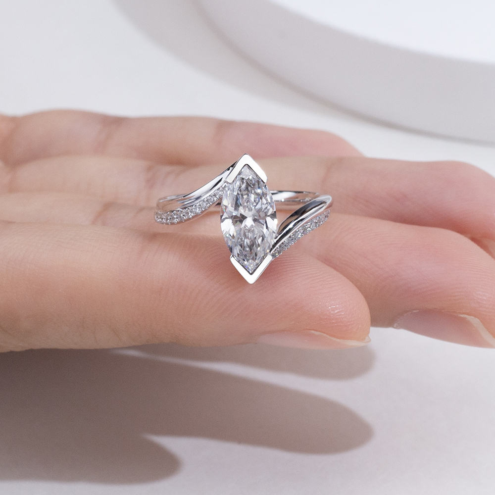 MissDiamond Marquise Cut Lab Grown Diamond 1.51CT 18K White Gold Solitaire Ring MSR-1942