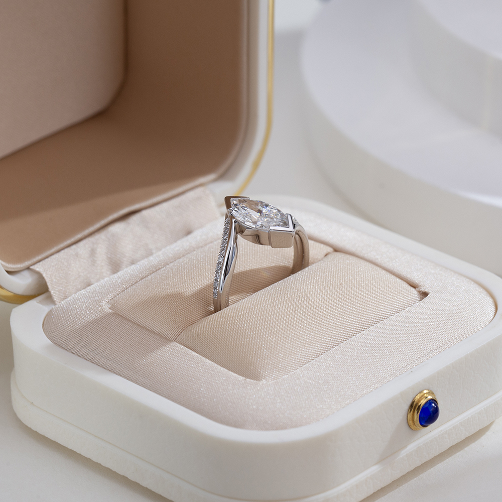 MissDiamond Marquise Cut Lab Grown Diamond 1.51CT 18K White Gold Solitaire Ring MSR-1942