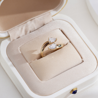 MissDiamond Pear Cut Lab Grown Diamond 18K Yellow Gold Two Stone Ring MSR-1947