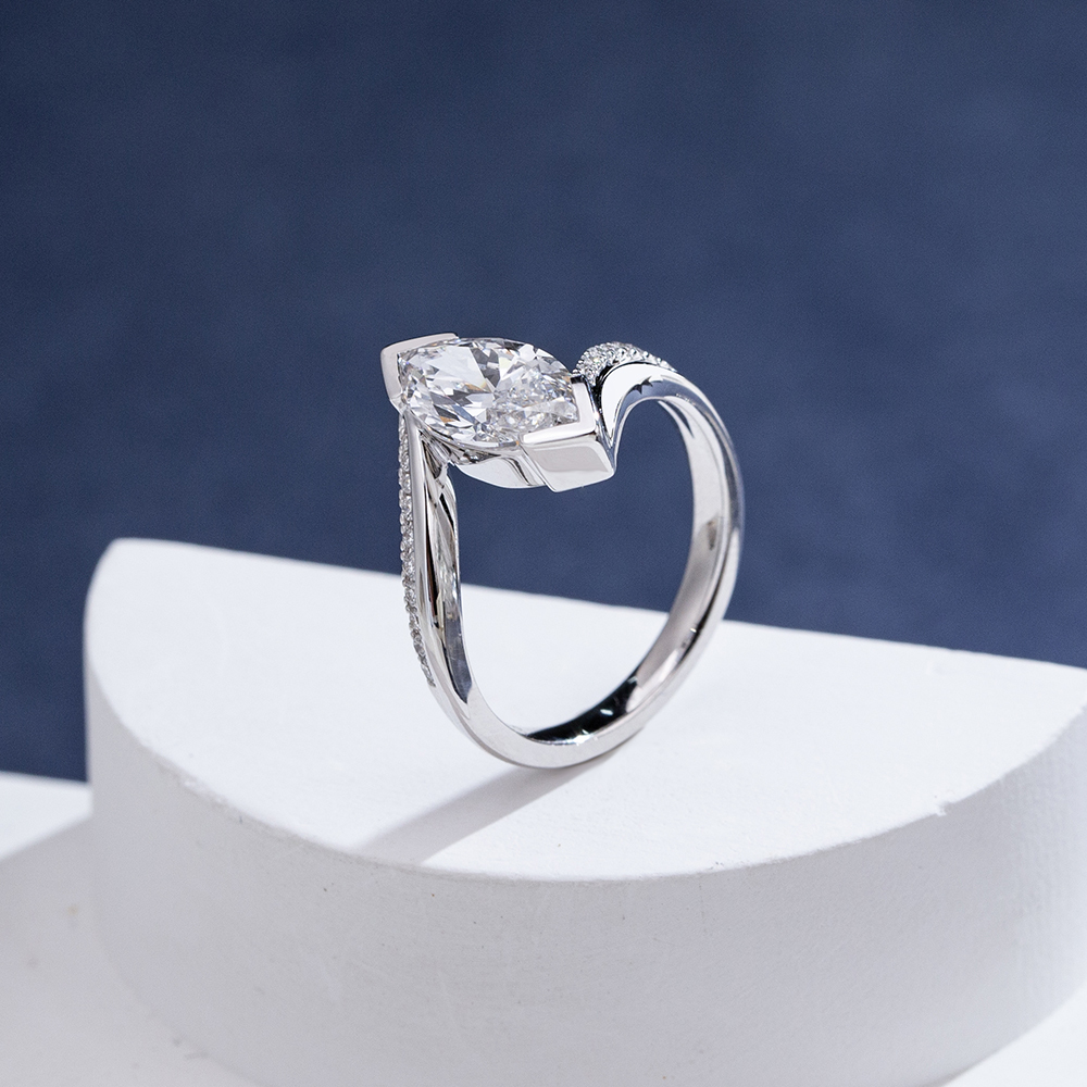 MissDiamond Marquise Cut Lab Grown Diamond 1.51CT 18K White Gold Solitaire Ring MSR-1942