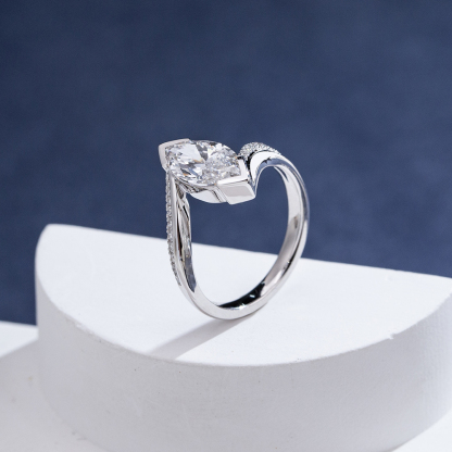 MissDiamond Marquise Cut Lab Grown Diamond 1.51CT 18K White Gold Solitaire Ring MSR-1942