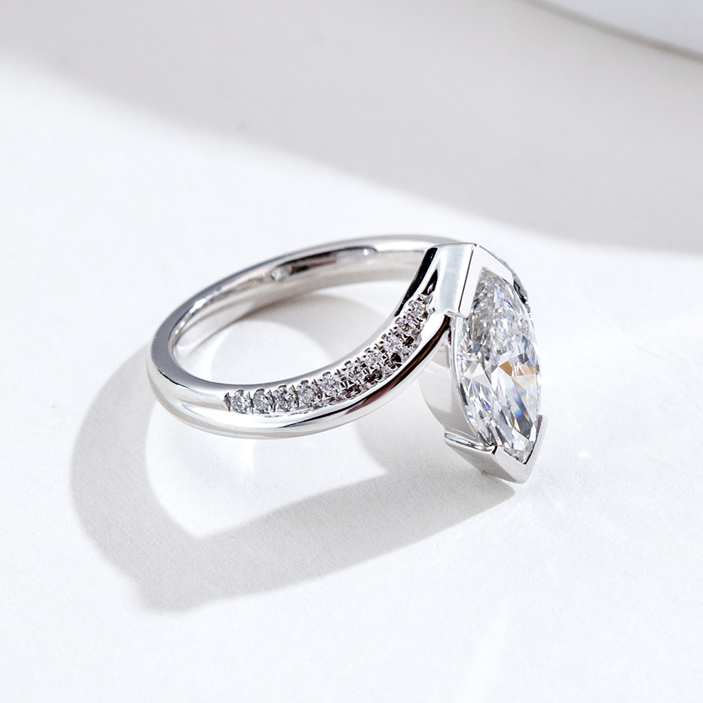 MissDiamond Marquise Cut Lab Grown Diamond 1.51CT 18K White Gold Solitaire Ring MSR-1942