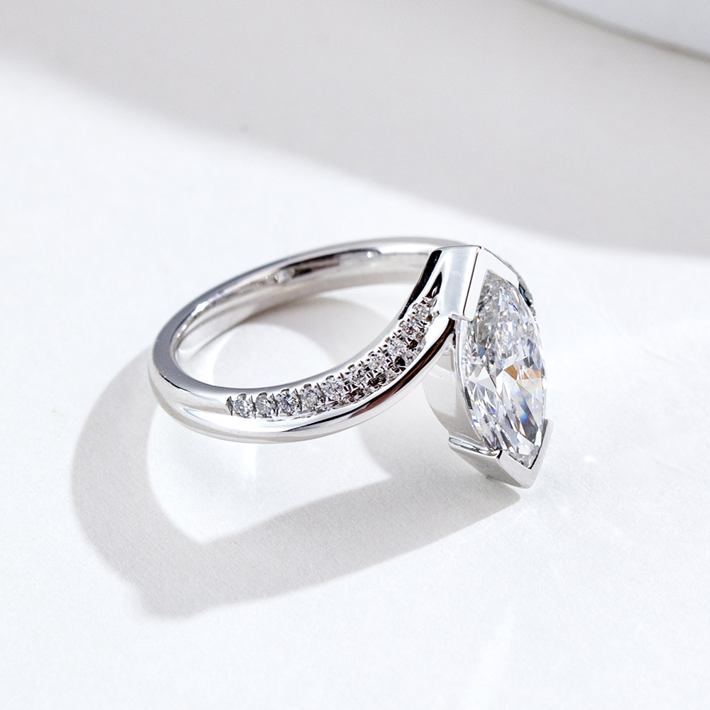 MissDiamond Marquise Cut Lab Grown Diamond 1.51CT 18K White Gold Solitaire Ring MSR-1942