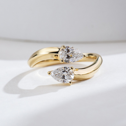 MissDiamond Pear Cut Lab Grown Diamond 18K Yellow Gold Two Stone Ring MSR-1947