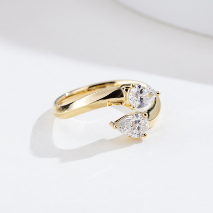 MissDiamond Pear Cut Lab Grown Diamond 18K Yellow Gold Two Stone Ring MSR-1947