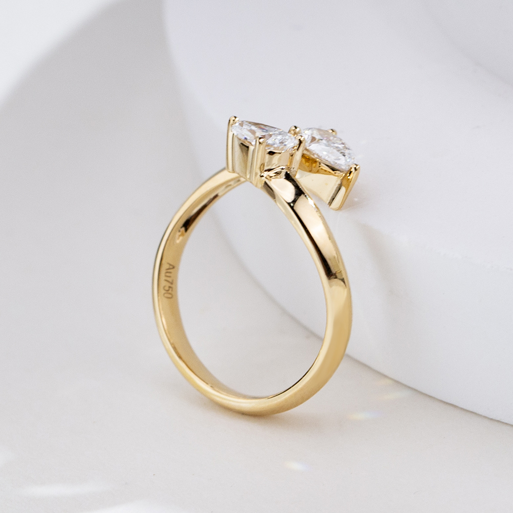 MissDiamond Pear Cut Lab Grown Diamond 18K Yellow Gold Two Stone Ring MSR-1947