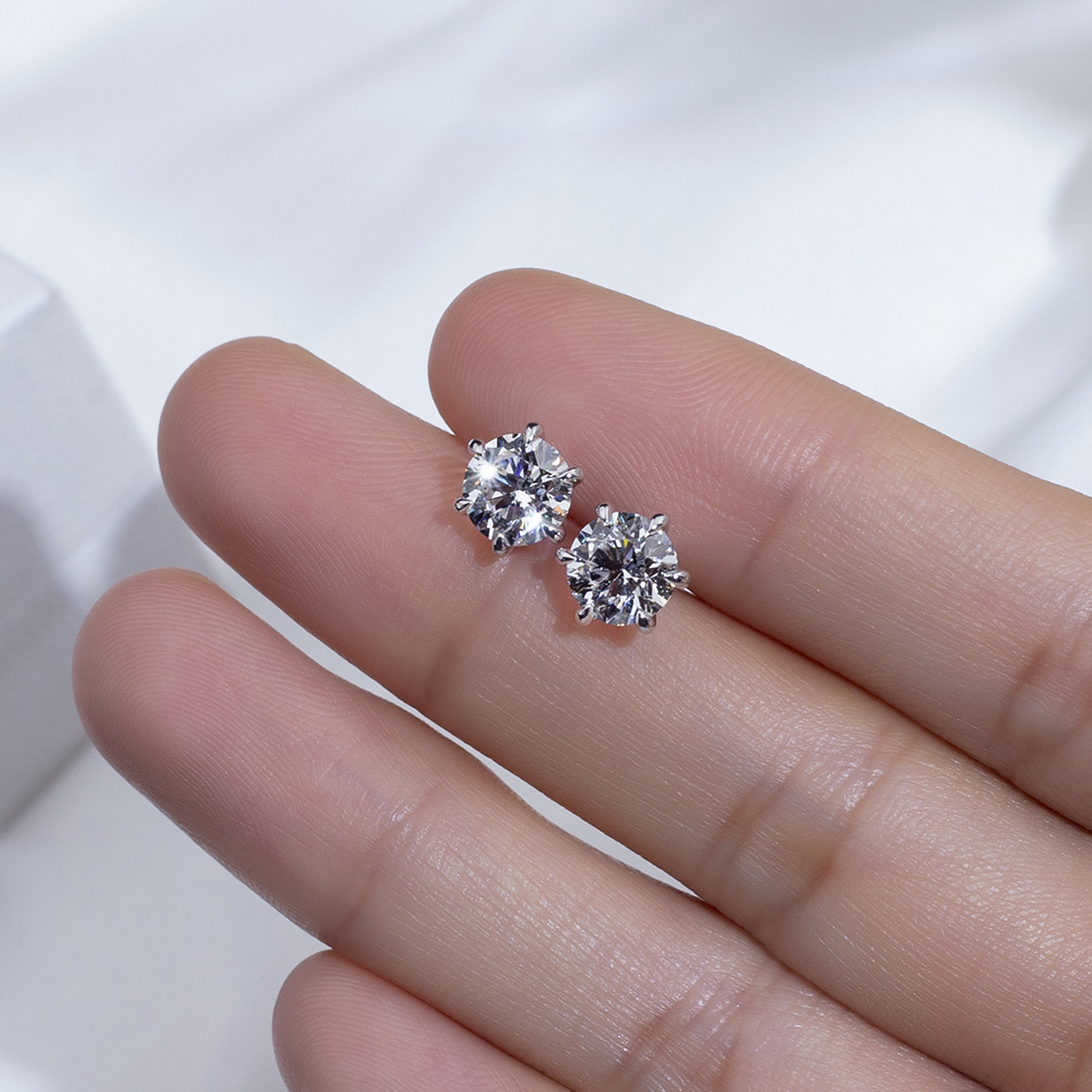 MissDiamond Round Shape Lab Grown Diamond 2 Carats D VVS2 18K White Gold Studs Earrings MSE-790