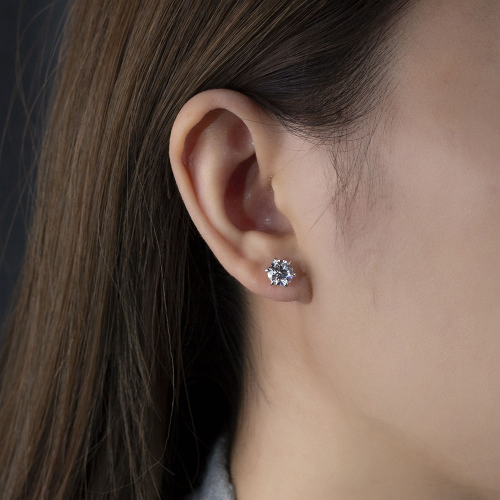MissDiamond Round Shape Lab Grown Diamond 2 Carats D VVS2 18K White Gold Studs Earrings MSE-790