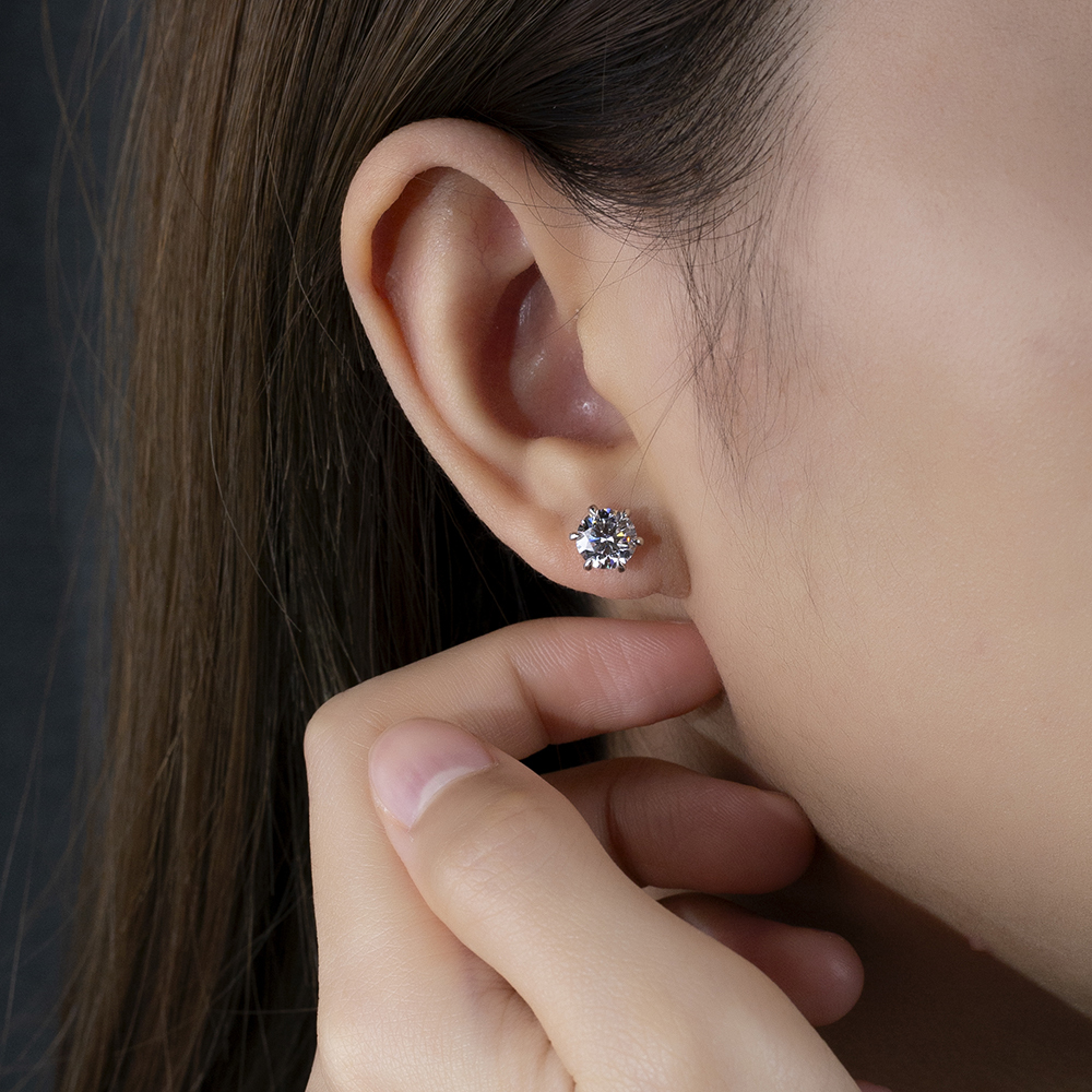 MissDiamond Round Shape Lab Grown Diamond 2 Carats D VVS2 18K White Gold Studs Earrings MSE-790
