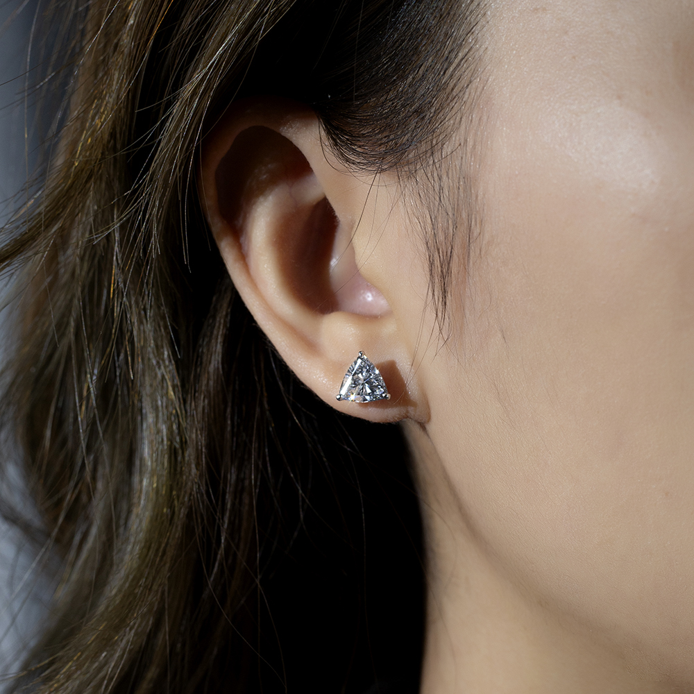 MissDiamond Trilion Shape Lab Grown Diamond 1 Carats D VS1 18K White Gold Studs Earrings MSE-791
