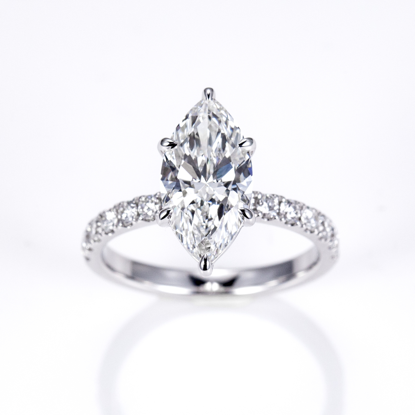 MissDiamond Marquise Cut Lab Grown Diamond 3.05CT 18K White Gold Halo Ring MSR-1125