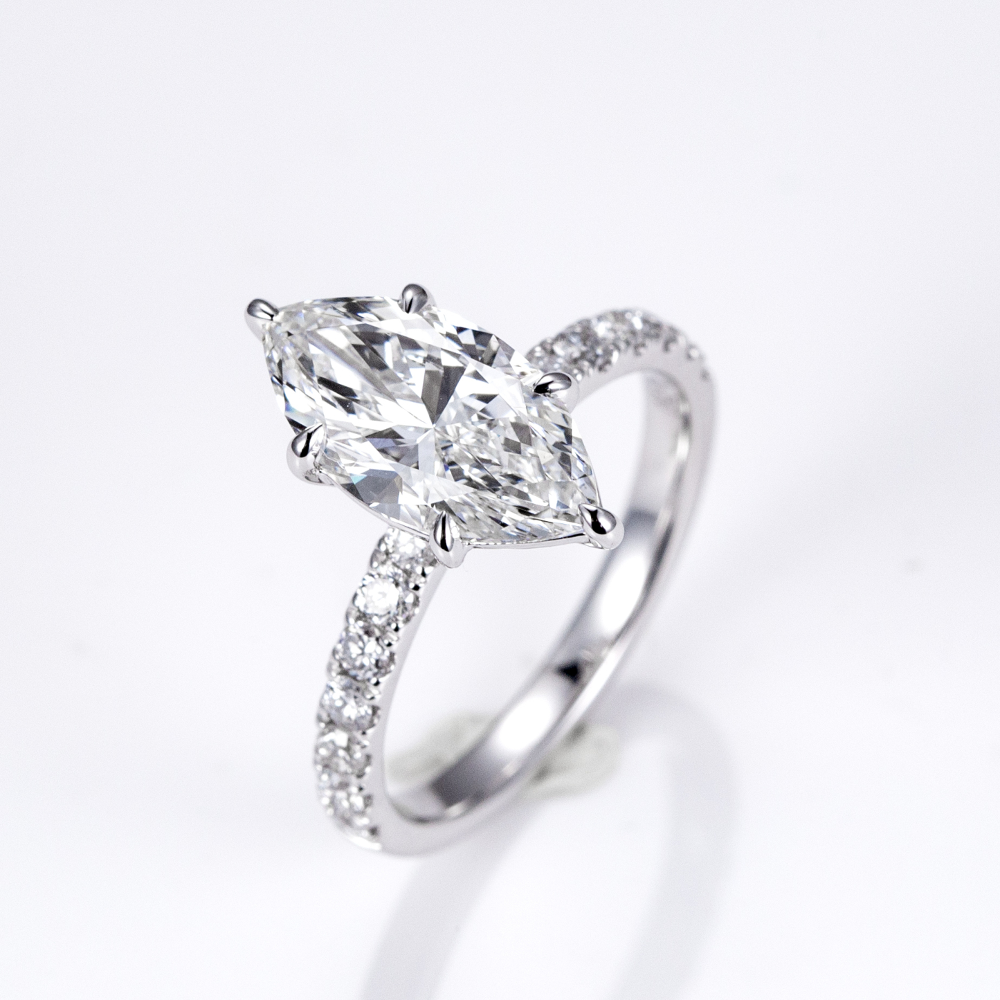 MissDiamond Marquise Cut Lab Grown Diamond 3.05CT 18K White Gold Halo Ring MSR-1125