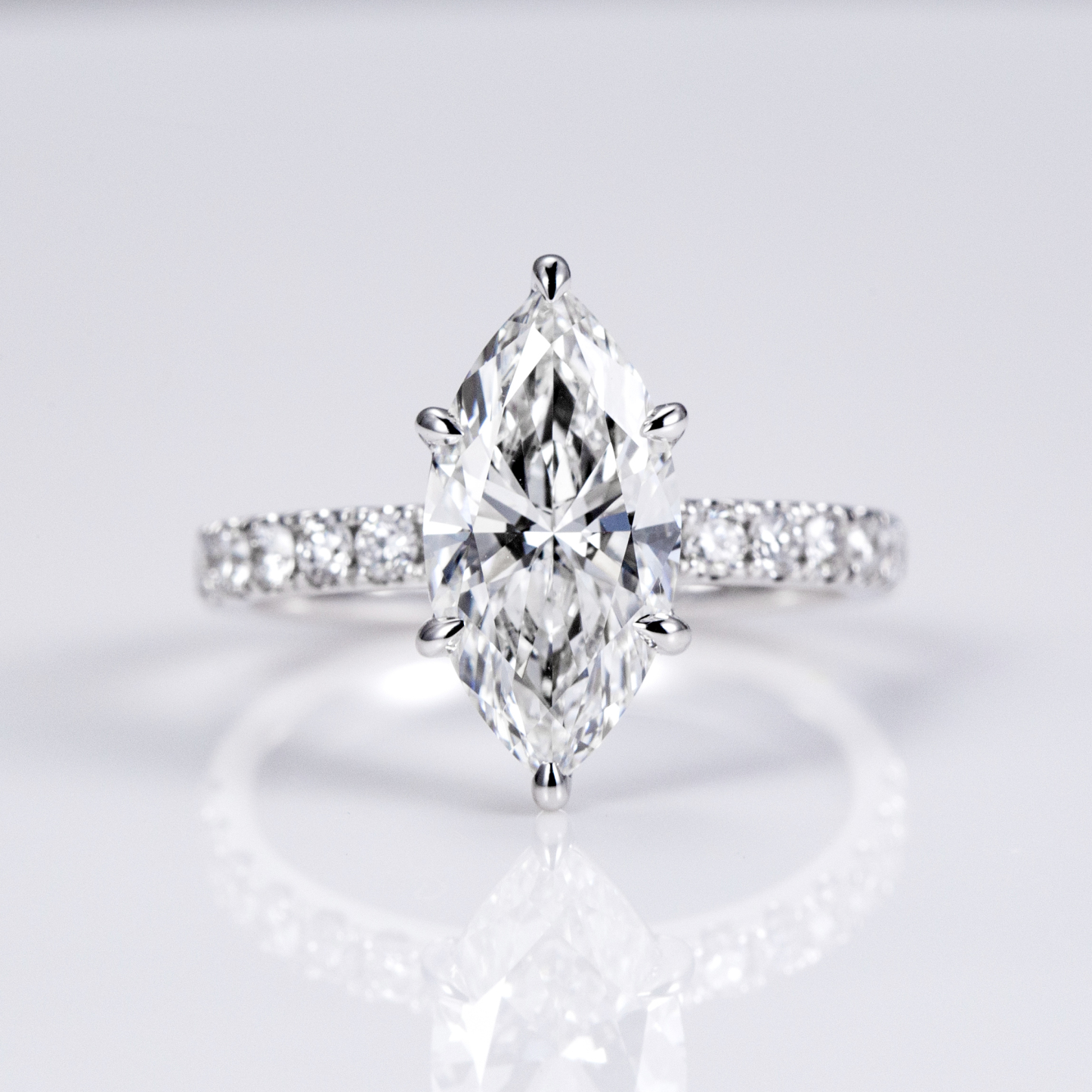 MissDiamond Marquise Cut Lab Grown Diamond 3.05CT 18K White Gold Halo Ring MSR-1125