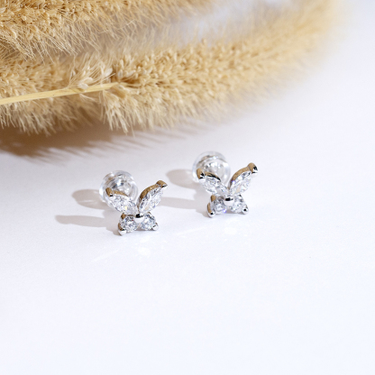 MissDiamond Marquise Cut Lab Grown Diamond S925 Silver Studs Earrings MSE-883