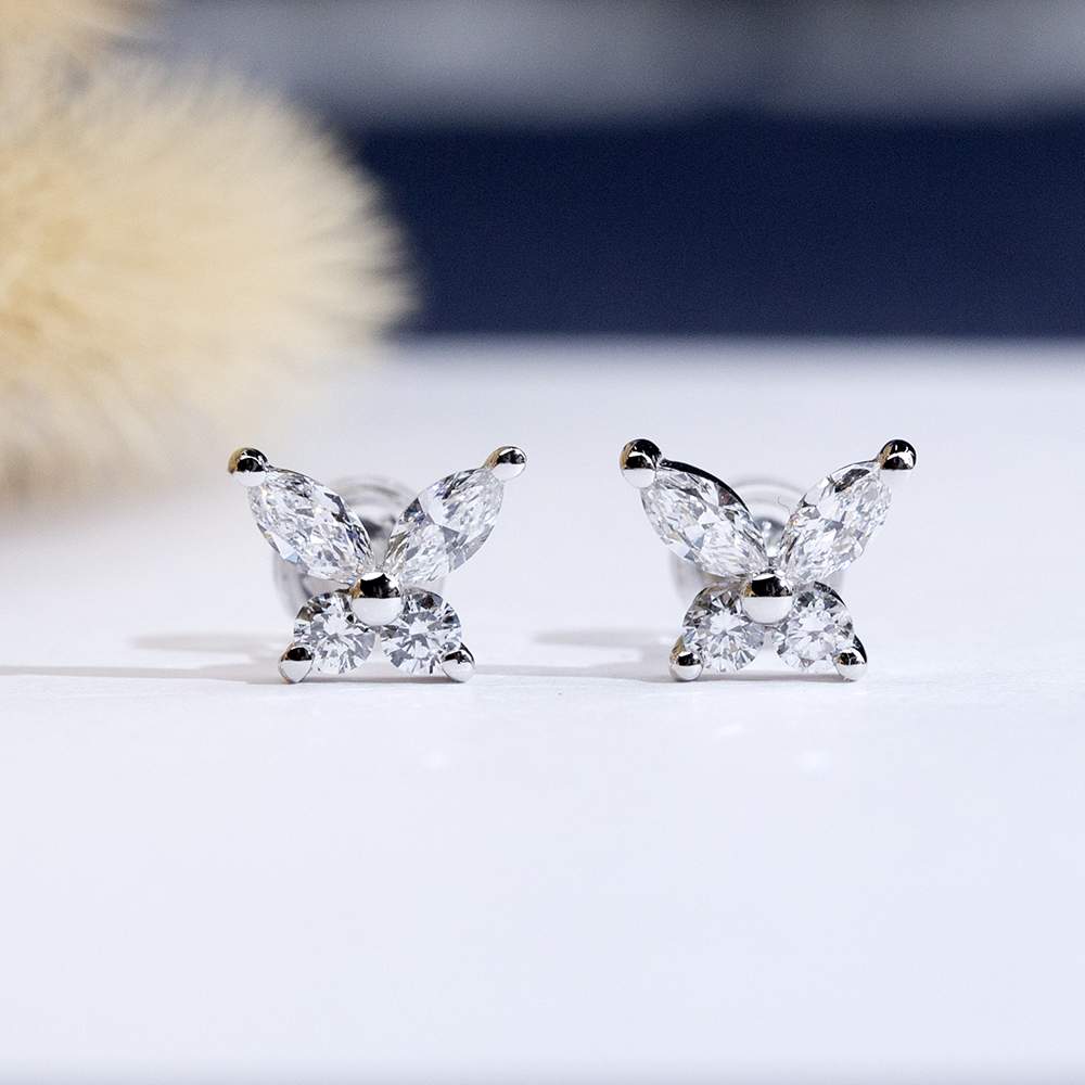 MissDiamond Marquise Cut Lab Grown Diamond S925 Silver Studs Earrings MSE-883