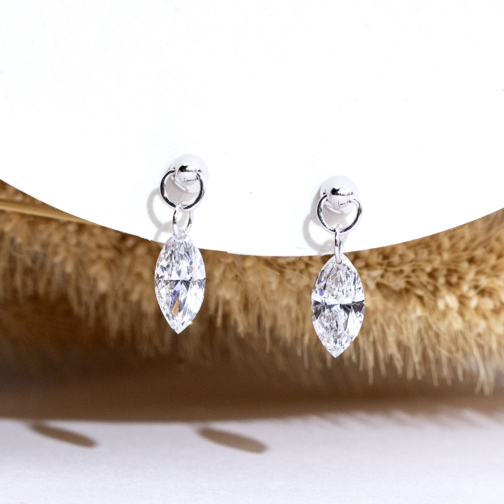 MissDiamond Marquise Cut Lab Grown Diamond 9K White Gold Dangle Earrings MSE-885