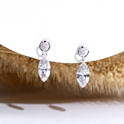 MissDiamond Marquise Cut Lab Grown Diamond 9K White Gold Dangle Earrings MSE-885