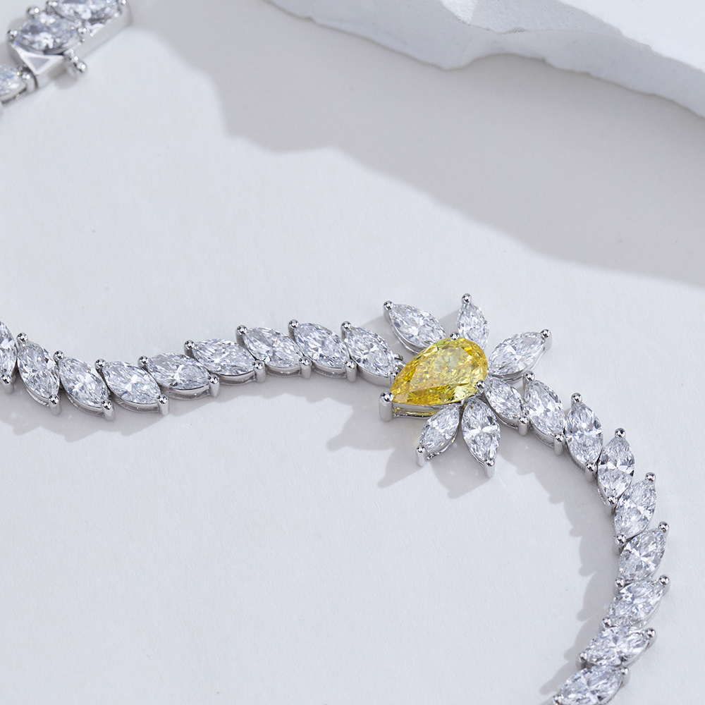 MissDiamond Pear Cut Lab Grown Diamond 1.2CT 18K White Gold Tennis Bracelet MSB-656