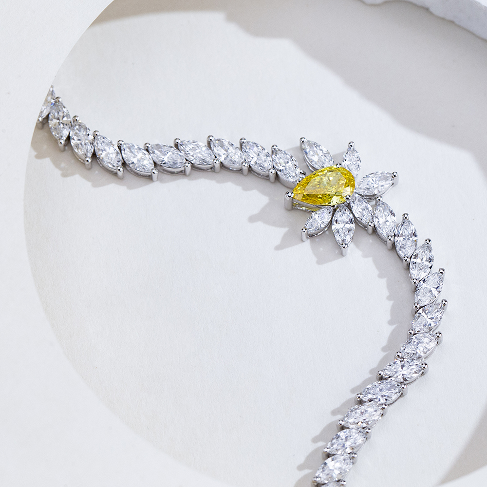 MissDiamond Pear Cut Lab Grown Diamond 1.2CT 18K White Gold Tennis Bracelet MSB-656