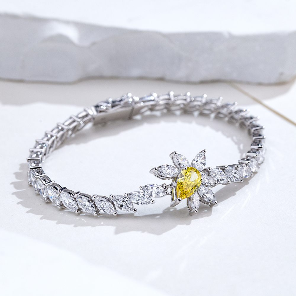 MissDiamond Pear Cut Lab Grown Diamond 1.2CT 18K White Gold Tennis Bracelet MSB-656