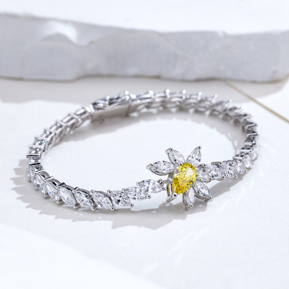 MissDiamond Pear Cut Lab Grown Diamond 1.2CT 18K White Gold Tennis Bracelet MSB-656