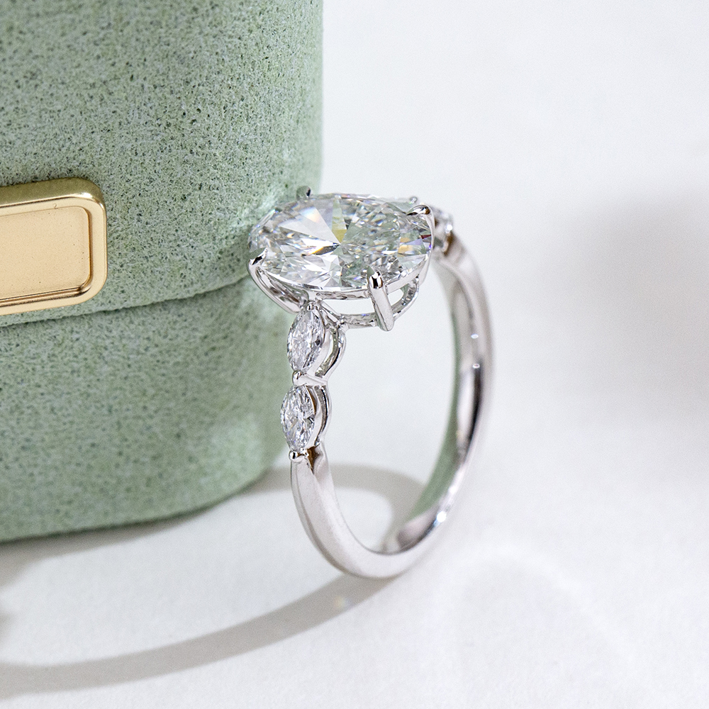 MissDiamond Marquise Oval Cut Lab Grown Diamond 2.03CT 18K White Gold Cluster Ring MSR-1950
