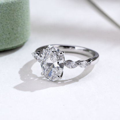 MissDiamond Marquise Oval Cut Lab Grown Diamond 2.03CT 18K White Gold Cluster Ring MSR-1950