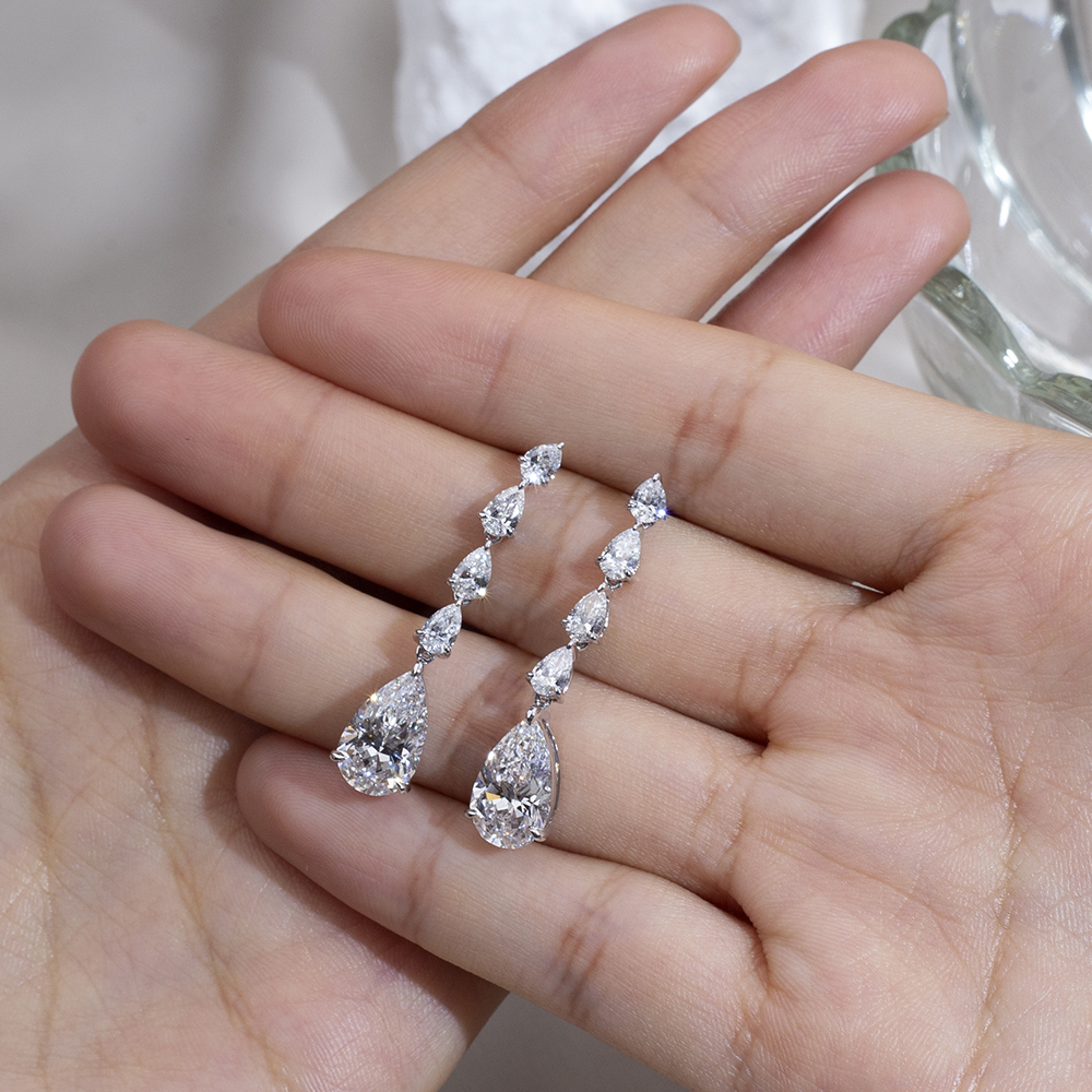 MissDiamond Pear Shape Lab Grown Diamond 4.2CT F VVS2 18K White Gold Drop Earrings MSE-792