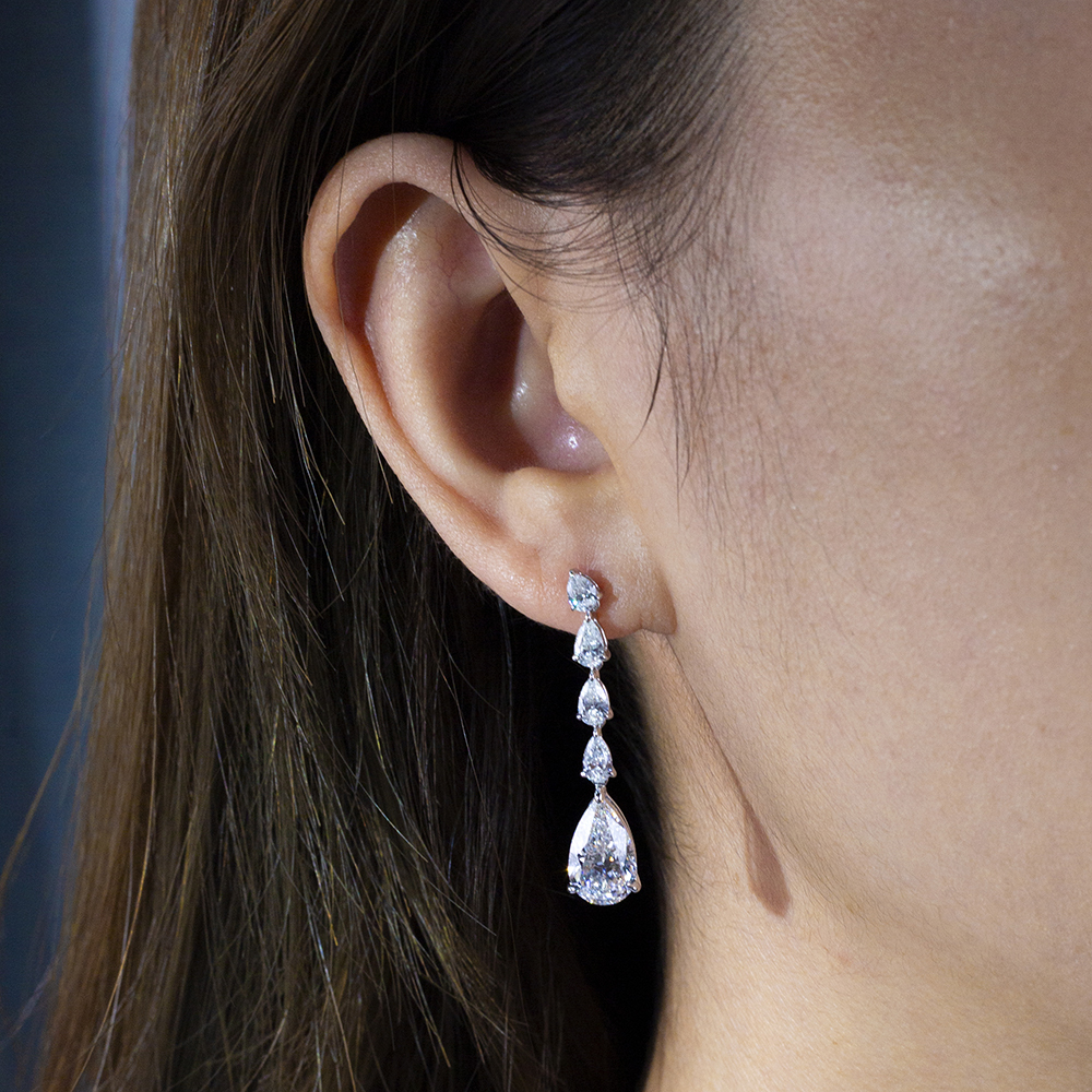 MissDiamond Pear Shape Lab Grown Diamond 4.2CT F VVS2 18K White Gold Drop Earrings MSE-792